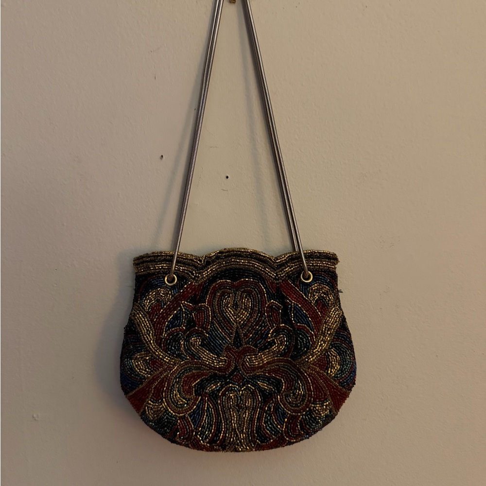 Vintage Walborg Small Glass-Beaded Evening Bag with Silver Chain - Picture 2 of 6